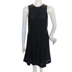 RAG & BONE Basha Dress, 8, Black Leather Trim, Navy Semi-sheer, Fit & Flare